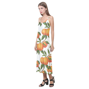 Oranges pattern background V-Neck Open Fork Long Dress
