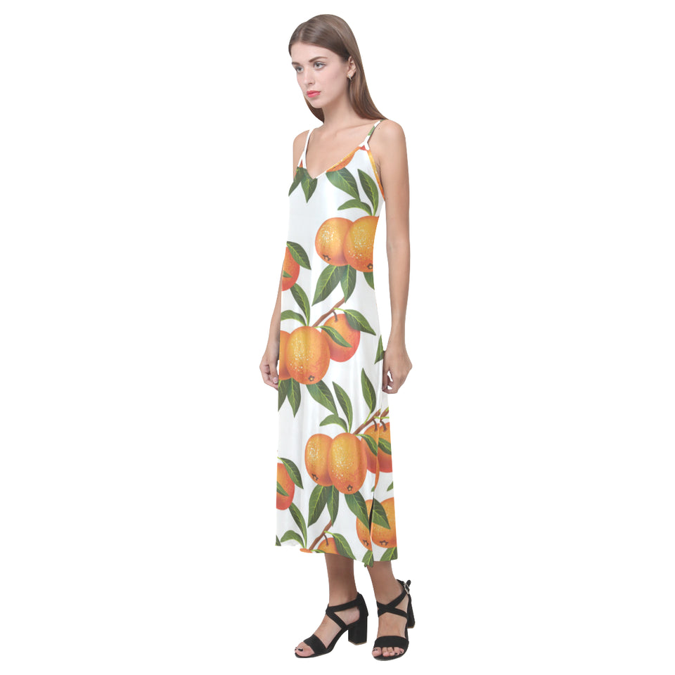Oranges pattern background V-Neck Open Fork Long Dress