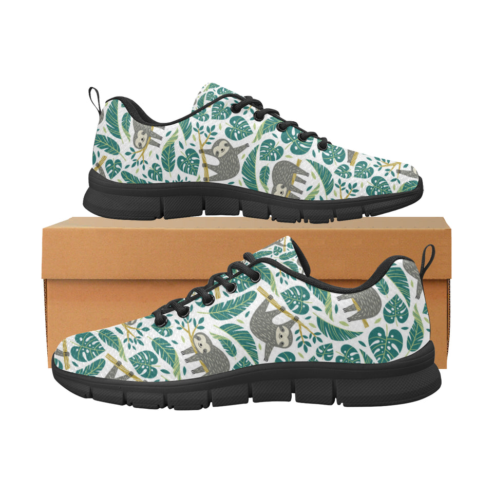 Cute sloths tropical palm leaves white background Women's Sneaker Shoes