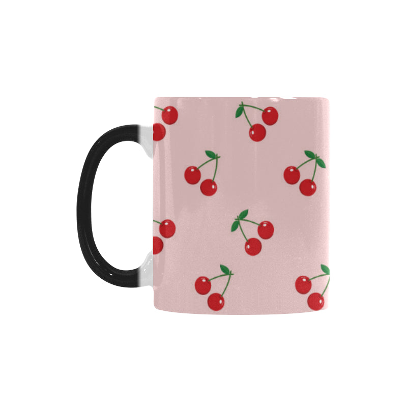 cherry pattern pink background Morphing Mug Heat Changing Mug
