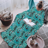 Anchor nautical green background Blanket Robe with Sleeves