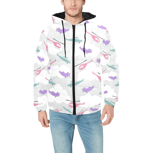Helicopter plane pattern Men's Padded Hooded Jacket