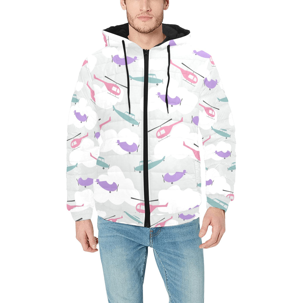 Helicopter plane pattern Men's Padded Hooded Jacket