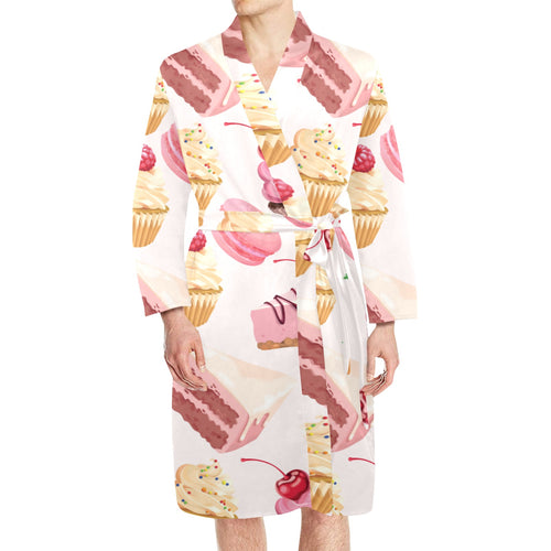 Cake cupcake sweets pattern Men's Long Sleeve Belted Night Robe