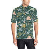 dinosaurs tropical leaves flower pattern Men's All Over Print Polo Shirt
