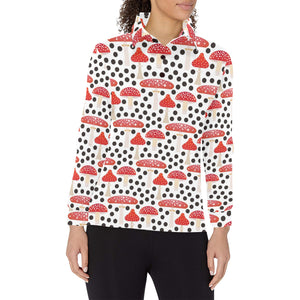 Red mushroom dot pattern Women's Long Sleeve Polo Shirt