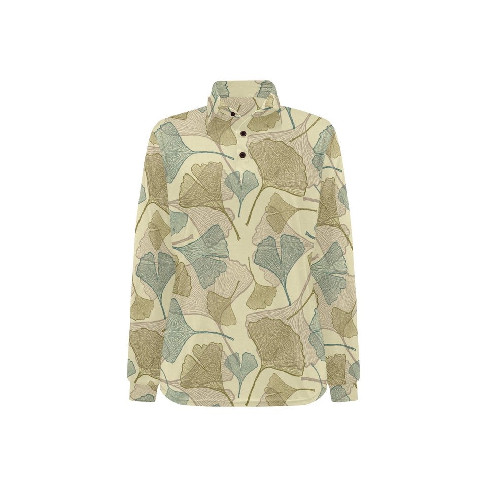 Ginkgo leaves design pattern Women's Long Sleeve Polo Shirt