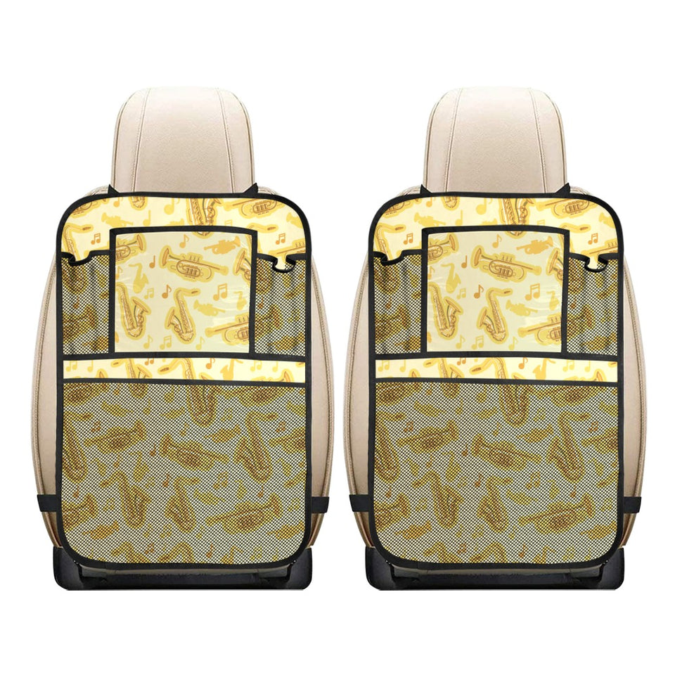 Saxophone cornet pattern yellow background Car Seat Back Organizer