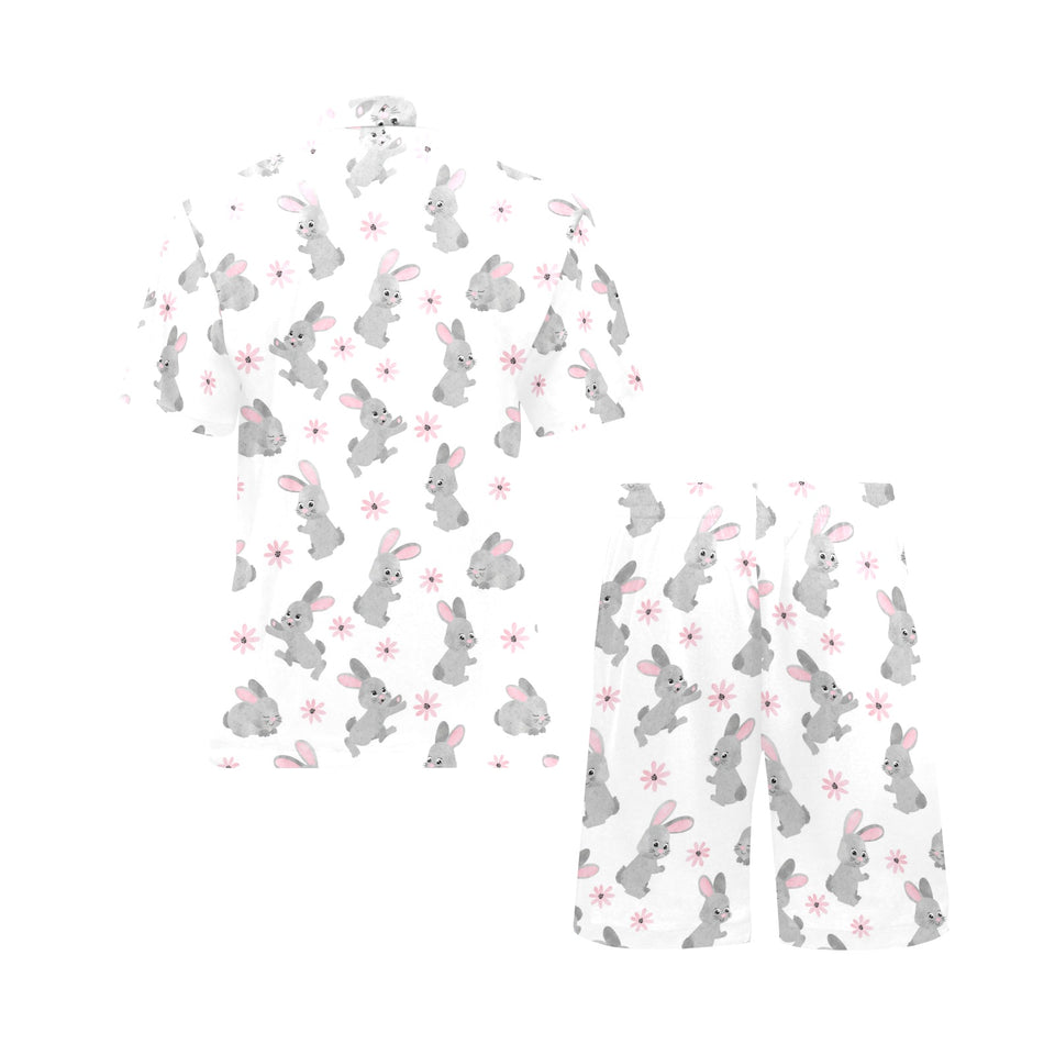 Watercolor cute rabbit pattern Men's V-Neck Short Pajama Set