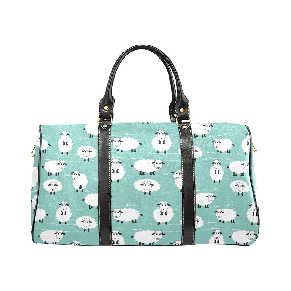 Cute sheep green background Travel Bag