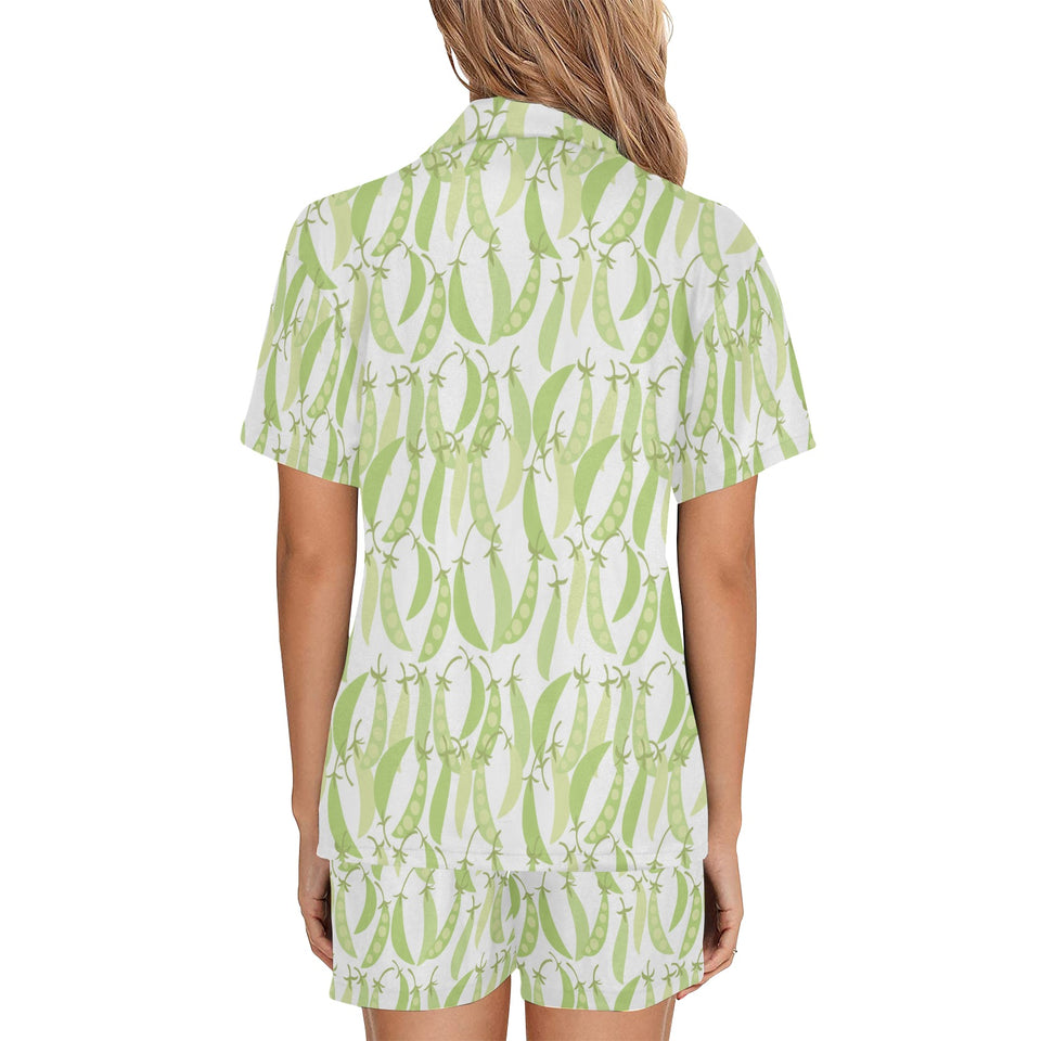Green Peas Pattern Print Design 03 Women's V-Neck Short Pajama Set