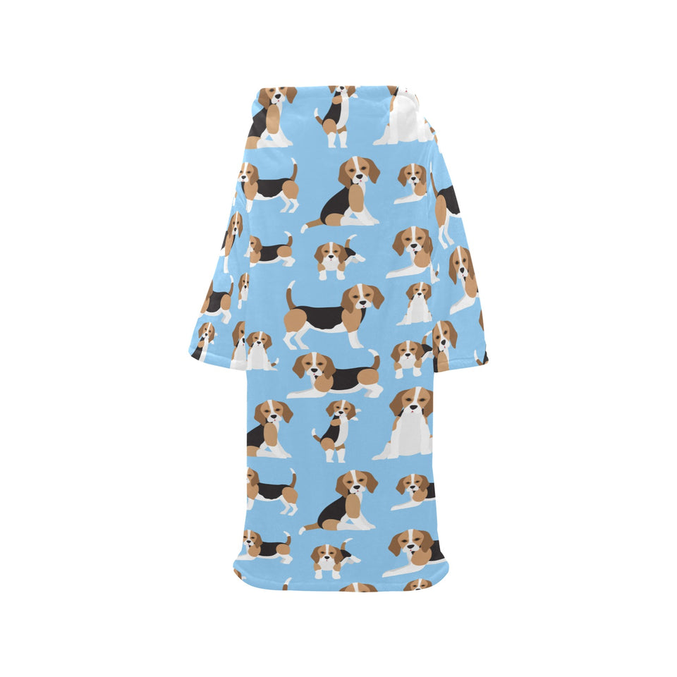 Beagle dog blue background pattern Blanket Robe with Sleeves