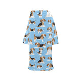 Beagle dog blue background pattern Blanket Robe with Sleeves