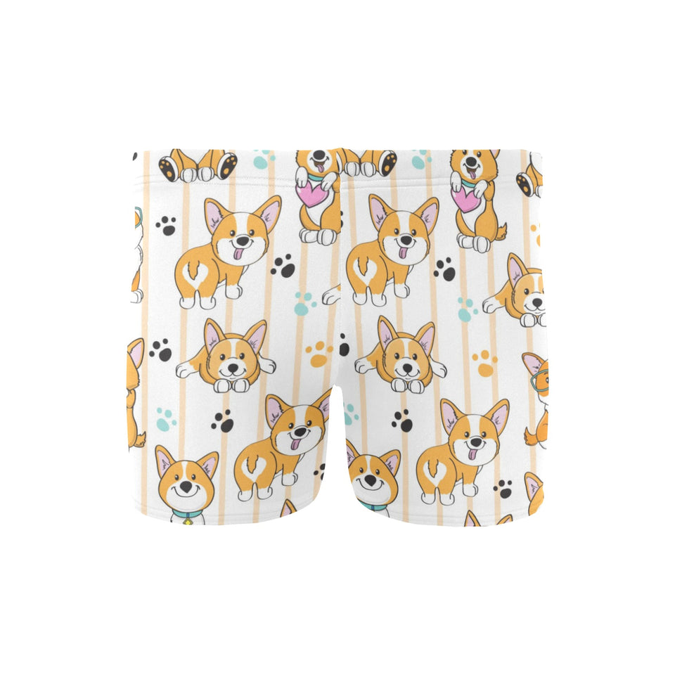 Cute dog corgi striped background pattern Men's Swimming Trunks