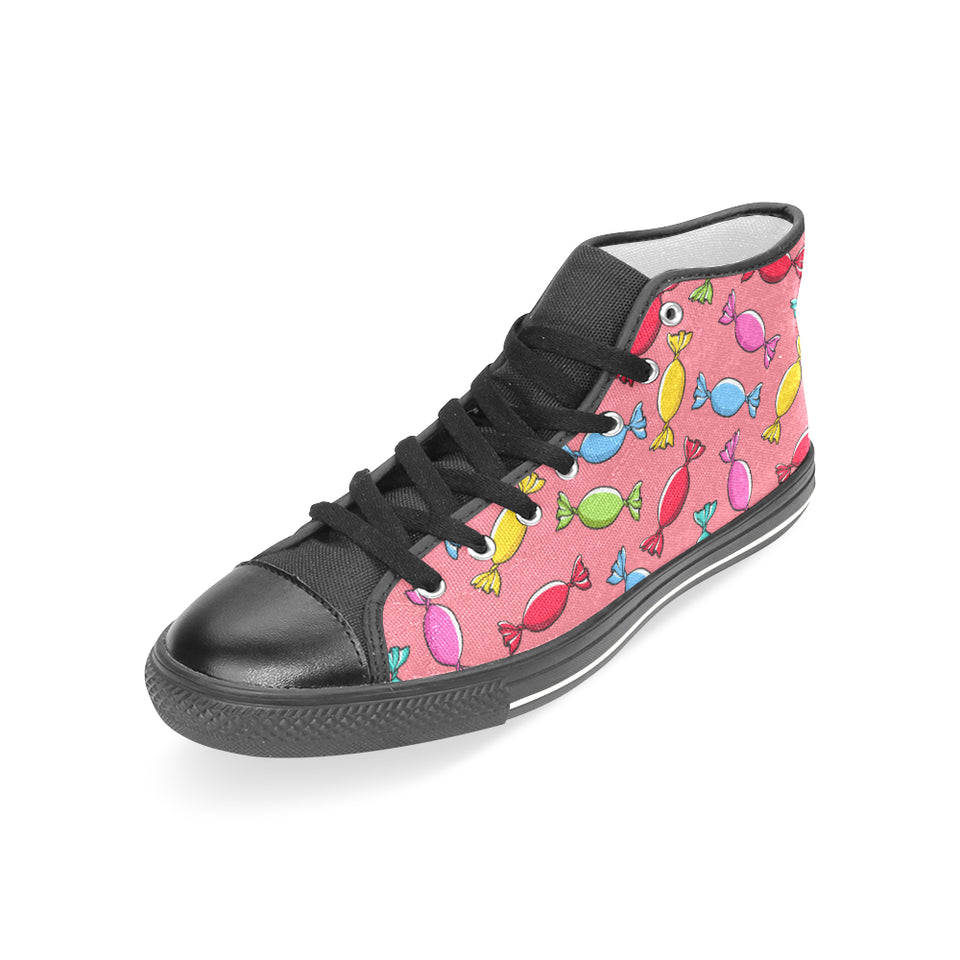 Colorful wrapped candy pattern Women's High Top Canvas Shoes Black