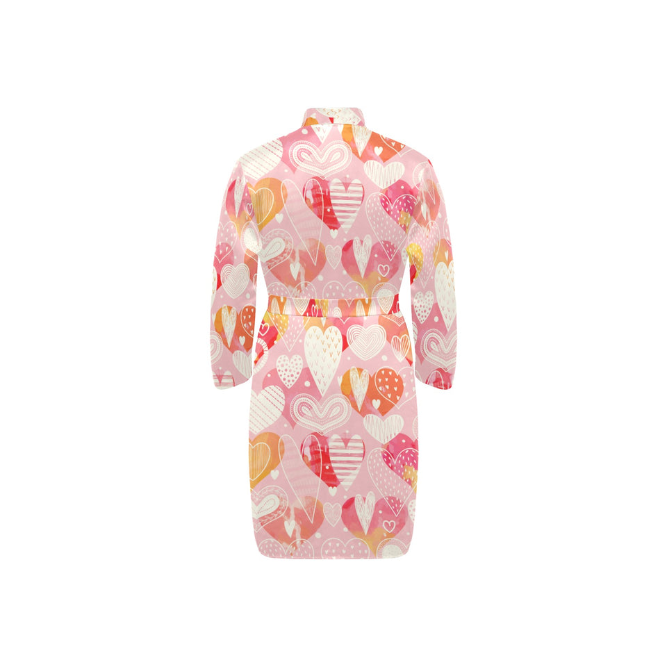 Hand drawn heart design pattern Men's Long Sleeve Belted Night Robe