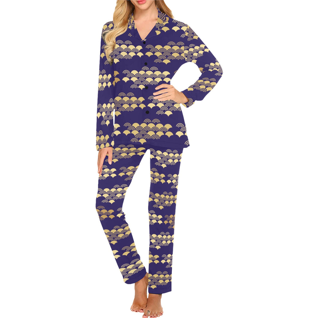 Beautiful japanese fan pattern Women's Long Pajama Set