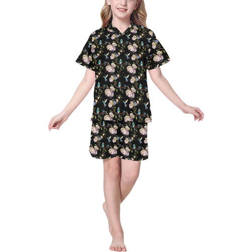 Hummingbird Pattern Print Design 03 Kids' Boys' Girls' V-Neck Short Pajama Set