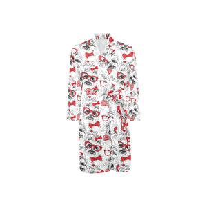 Yorkshire Terrier Pattern Print Design 04 Men's Long Sleeve Belted Night Robe