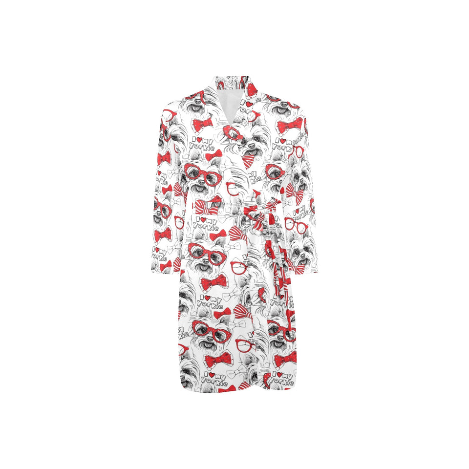Yorkshire Terrier Pattern Print Design 04 Men's Long Sleeve Belted Night Robe