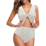 Christmas tree Christmas element Silver gold patte Chest Bowknot High Waisted Bikini Swimsuit