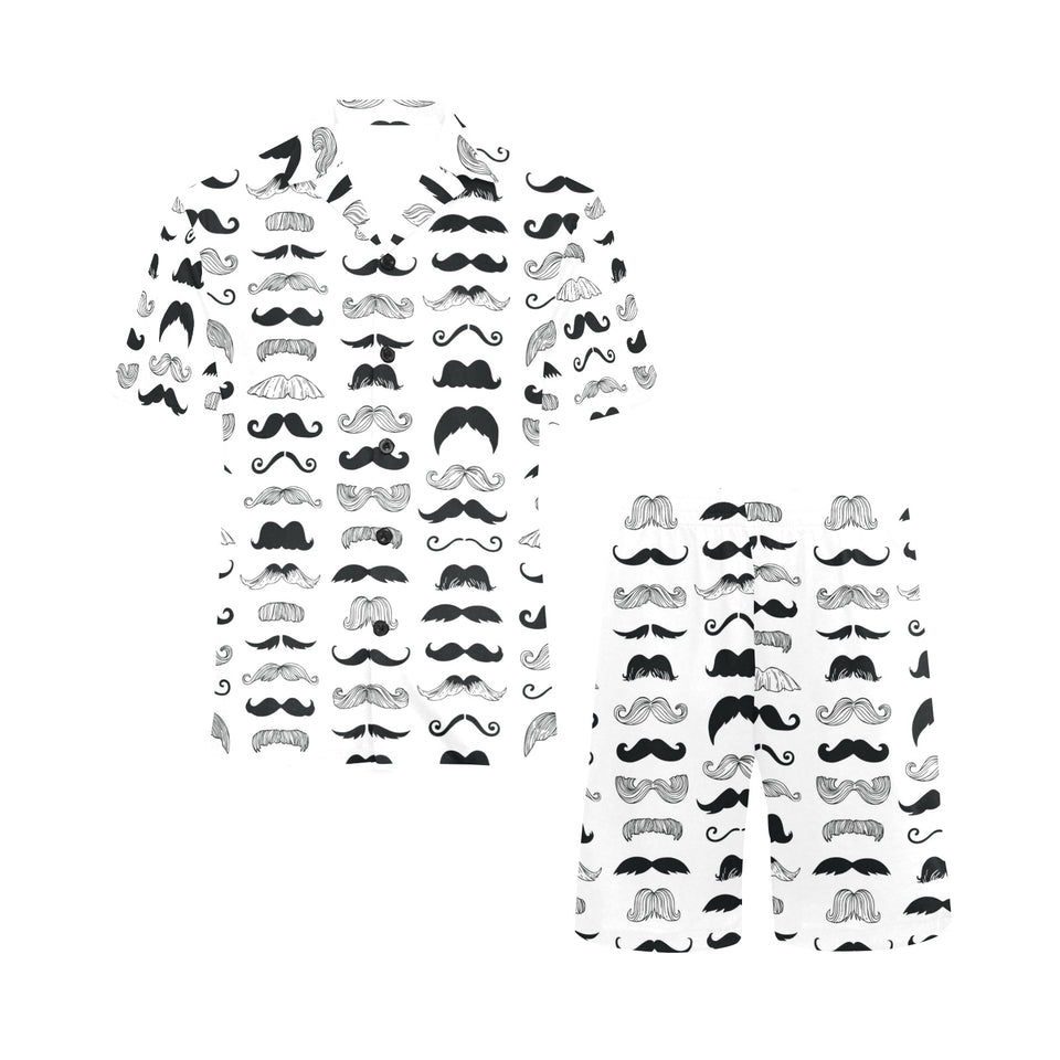 Mustache Beard Pattern Print Design 04 Men's V-Neck Short Pajama Set