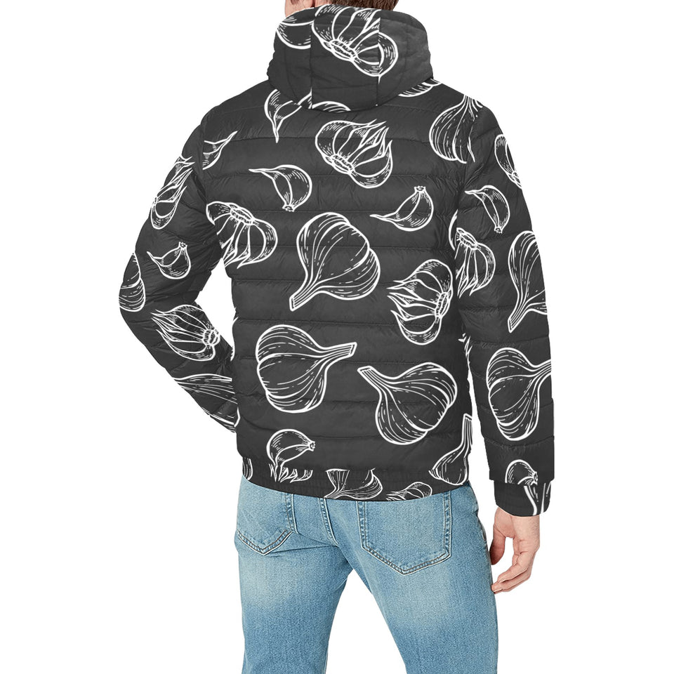 Garlic pattern black background Men's Padded Hooded Jacket