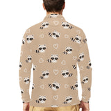 Cute raccoon heart pattern Men's Long Sleeve Polo Shirt