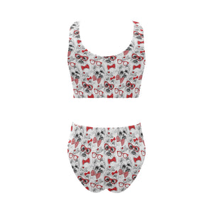Yorkshire Terrier Pattern Print Design 04 Chest Bowknot High Waisted Bikini Swimsuit