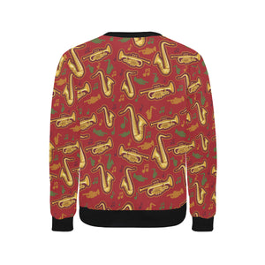 Saxophone cornet pattern red background Men's Crew Neck Sweatshirt
