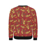 Saxophone cornet pattern red background Men's Crew Neck Sweatshirt