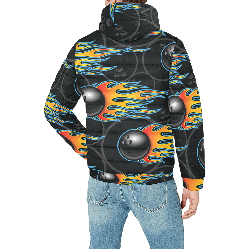 Bowling balls flame pattern Men's Padded Hooded Jacket