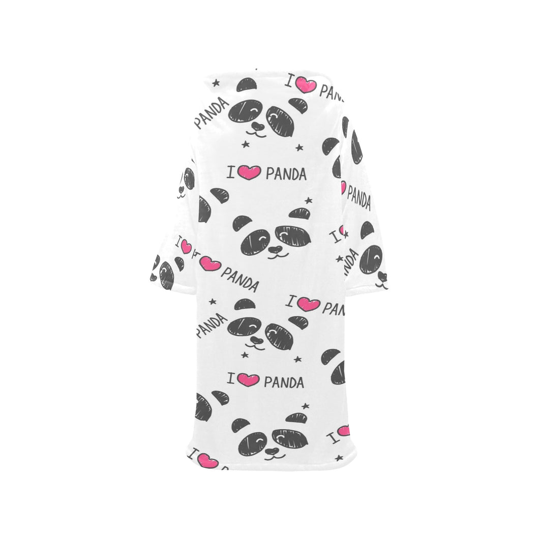 Hand Drawn faces of pandas pattern Blanket Robe with Sleeves