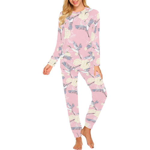 Japanese crane rose pattern Women's All Over Print Pajama Set