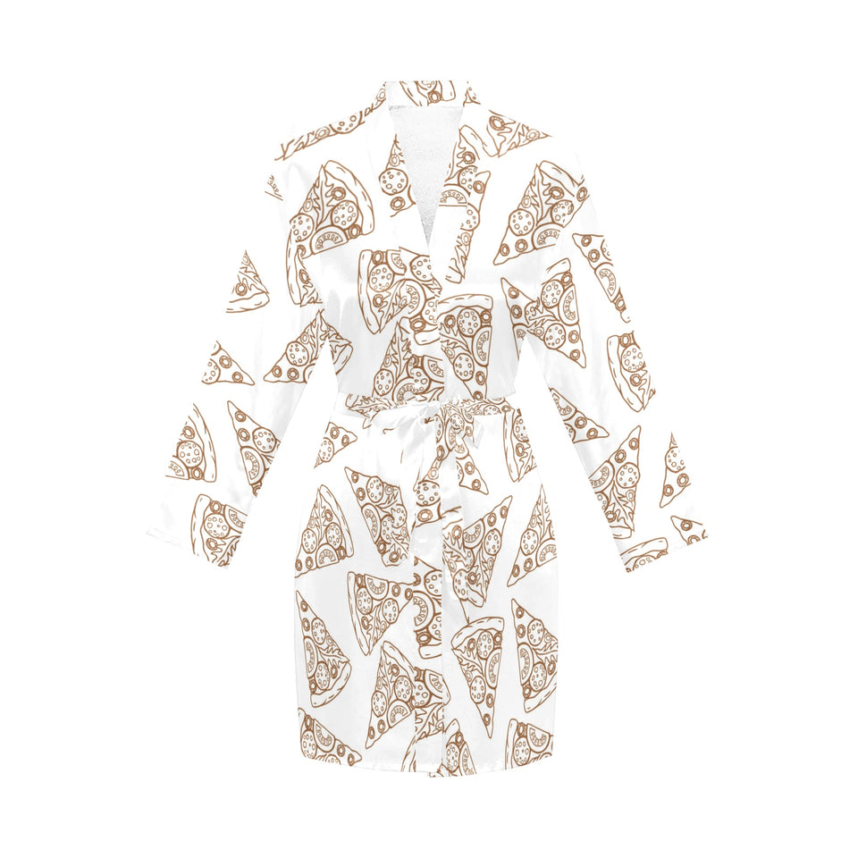 Hand drawn pizza pattern Women's Long Sleeve Belted Night Robe