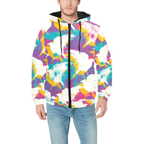Colorful crow illustration pattern Men's Padded Hooded Jacket