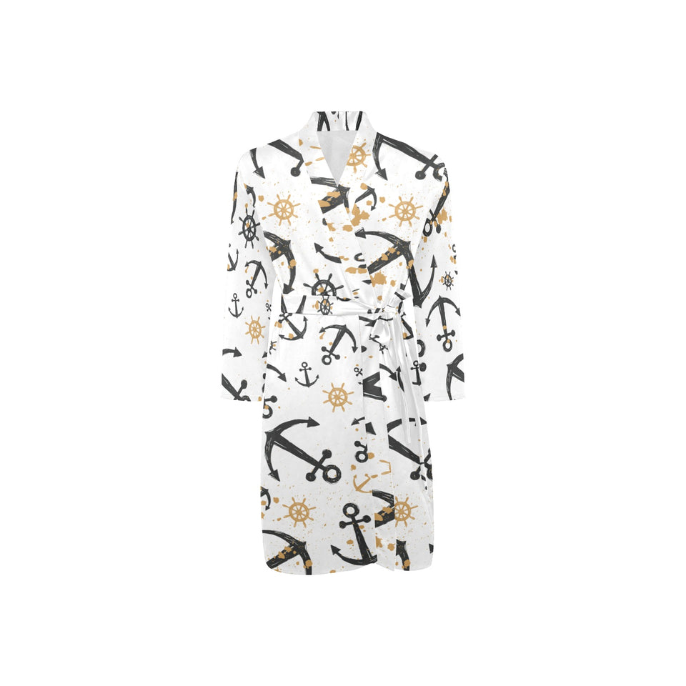 Anchors Rudders pattern Men's Long Sleeve Belted Night Robe