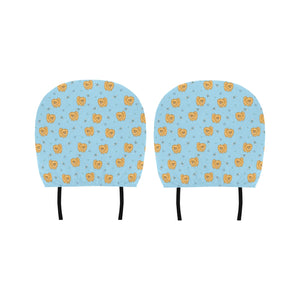 Brown cute pomeranian blue blackground Car Headrest Cover