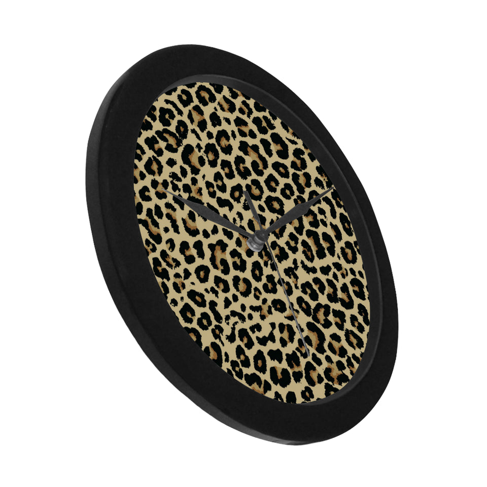 Leopard print design pattern Elegant Black Wall Clock