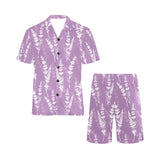Lavender flowers purple pattern Men's V-Neck Short Pajama Set