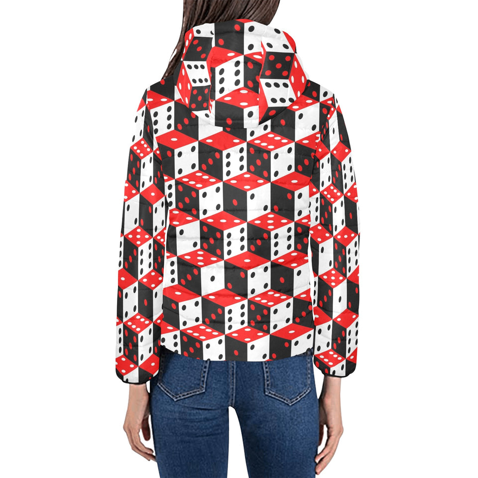 Dice Pattern Print Design 02 Women's Padded Hooded Jacket