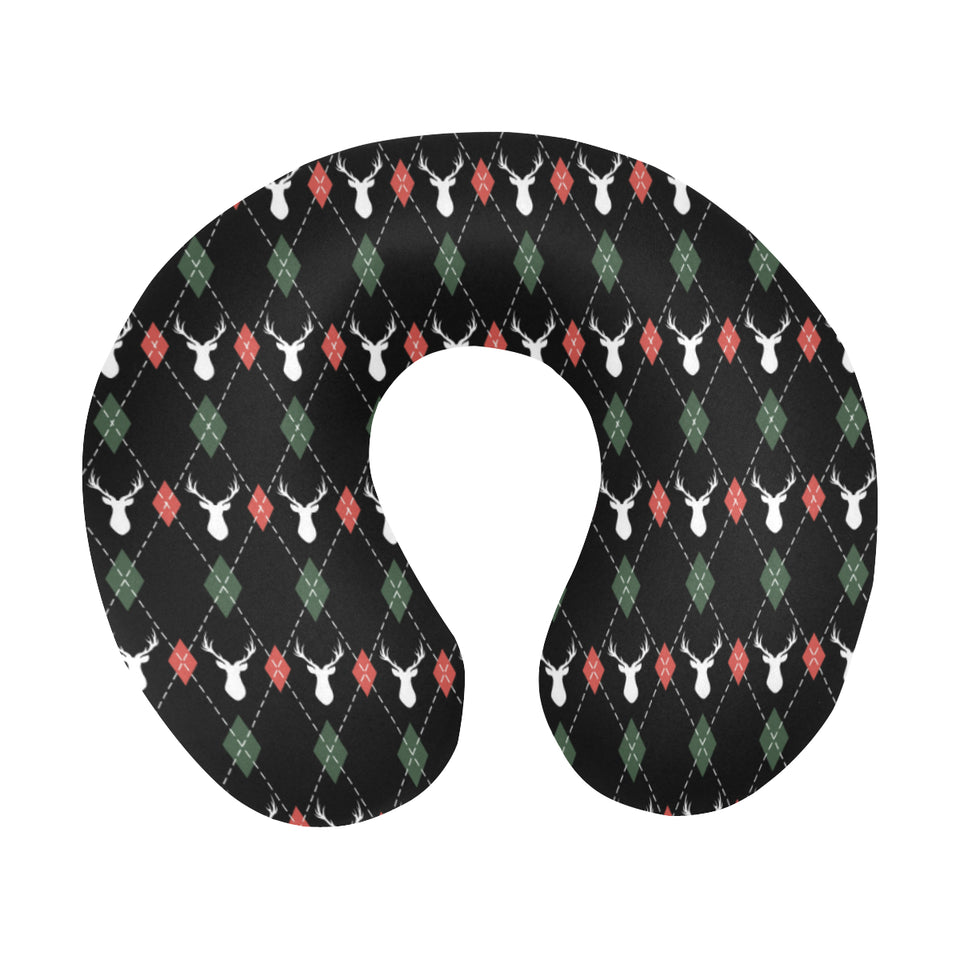 Deer Christmas new year pattern argyle U-Shaped Travel Neck Pillow