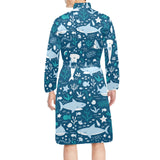 Cute shark pattern Men's Long Sleeve Belted Night Robe