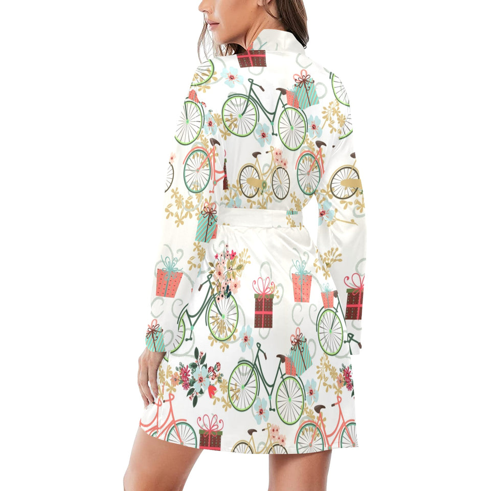 Bicycle Pattern Print Design 05 Women's Long Sleeve Belted Night Robe