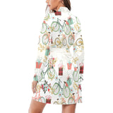Bicycle Pattern Print Design 05 Women's Long Sleeve Belted Night Robe