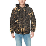 Gold peacock feather pattern Men's Padded Hooded Jacket