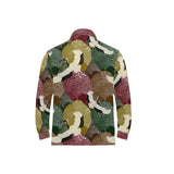 Japanese cranes flying forest dot pattern Men's Long Sleeve Polo Shirt