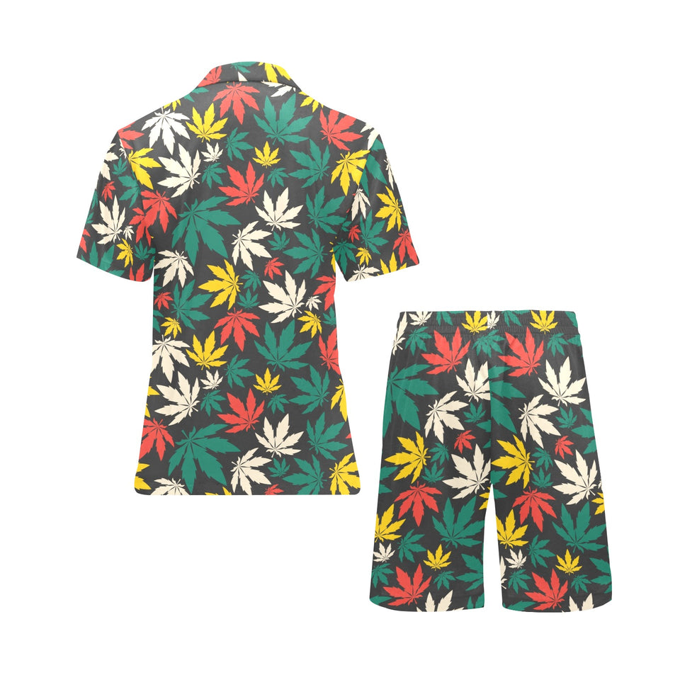 Canabis Marijuana Weed Pattern Print Design 02 Men's V-Neck Short Pajama Set
