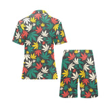 Canabis Marijuana Weed Pattern Print Design 02 Men's V-Neck Short Pajama Set