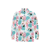 Toucan tropical flower leave pattern Men's Long Sleeve Polo Shirt